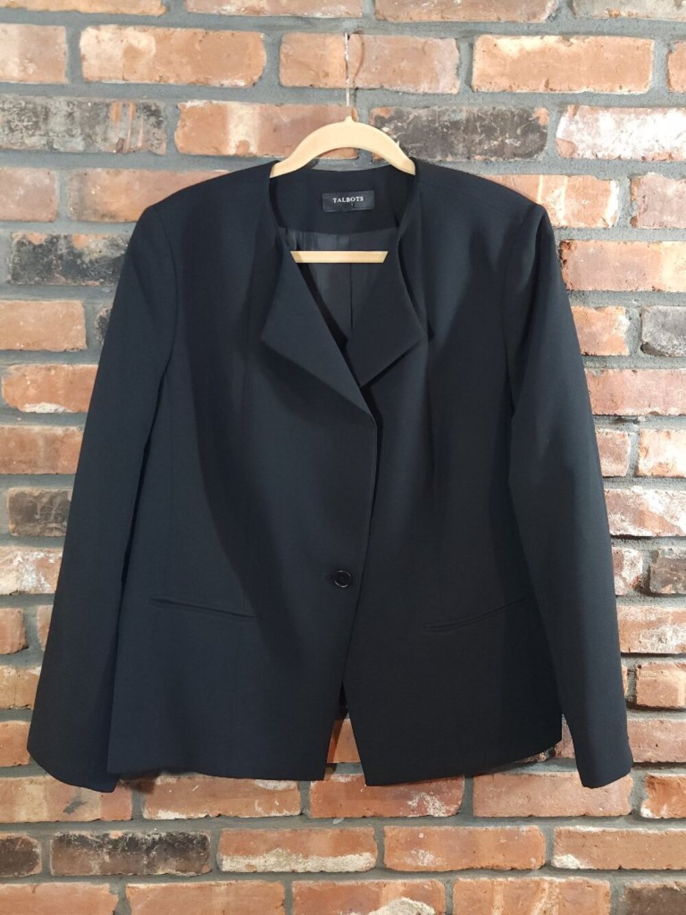 Talbots Black Single-breasted 1-button Collarless Blazer Career Women's 16W - Picture 2 of 6